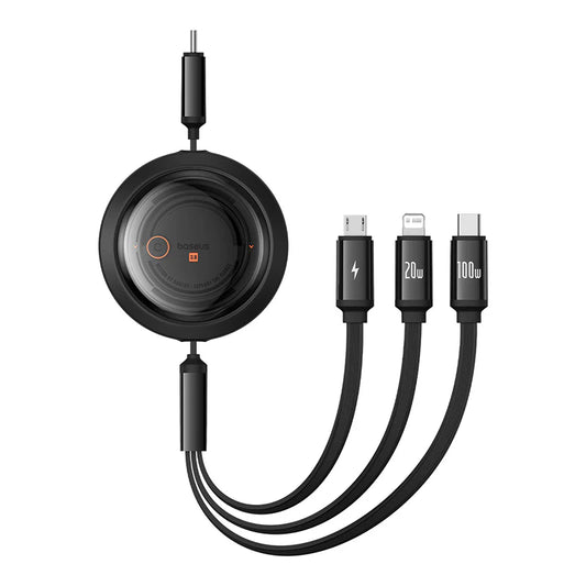Baseus Free2Draw Retractable Crystal Fast Charging Data Cable Type-C to M+L+C 100W 1.1m