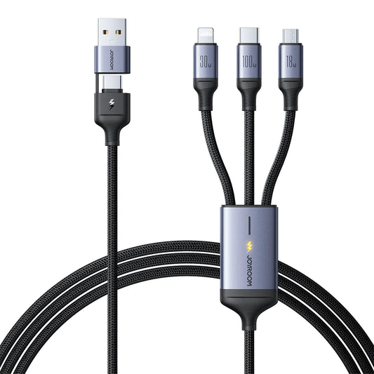 joyroom 100W 6-in-1 Fast Charging Cable (USB-A+Type-C to L+C+M) 1.5m-Black