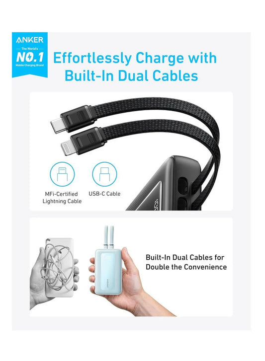 anker 10000 mAh Zolo Power Bank, 30W Max with Built-In USB-C and Lightning Cables