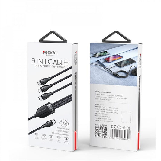 3in1 cable , Type c 20w pd yesido