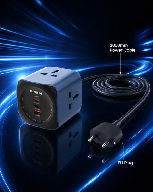 Green 6 in 1 Power Socket Desktop Charger 65W USB-C 1 year warranty