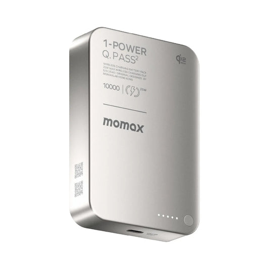 Momax 1-Power Q.Pass2 25W MagSafe power bank in Titanium - angled view