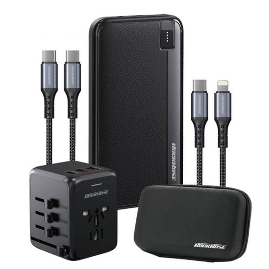 RockRoseTravel KIT PD Power Bank + Fast Charger + 2 Cables Lightning & USB-C - Black