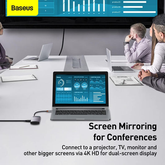Baseus metal gleam series 5-in-1 multifunctional type-c hub docking station gray