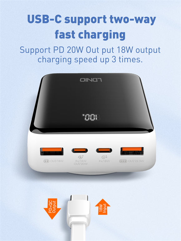 LDNIO PQ18 power bank, fast charging feature