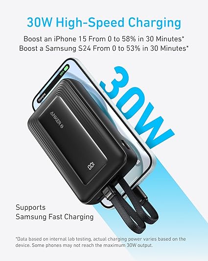 anker zolo powerbank 20000 with dual cables 30w