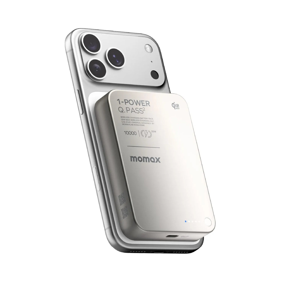 Momax Q.Pass2 Titanium attached to an iPhone