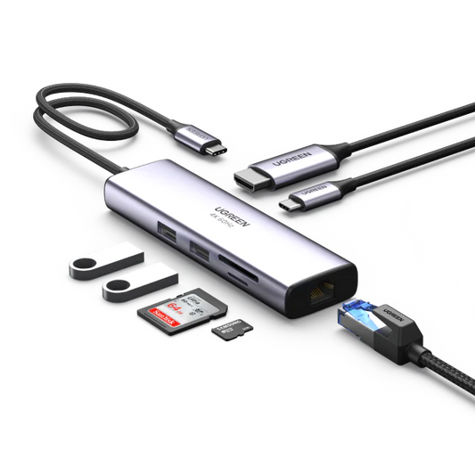 UGREEN 7in1 USB C Hub with Gigabit Ethernet 4K@60Hz HDMI, 100W PD Charging, SD/TF Card Reader, 2 USB 3.0 Ports USB C Dock (60515)