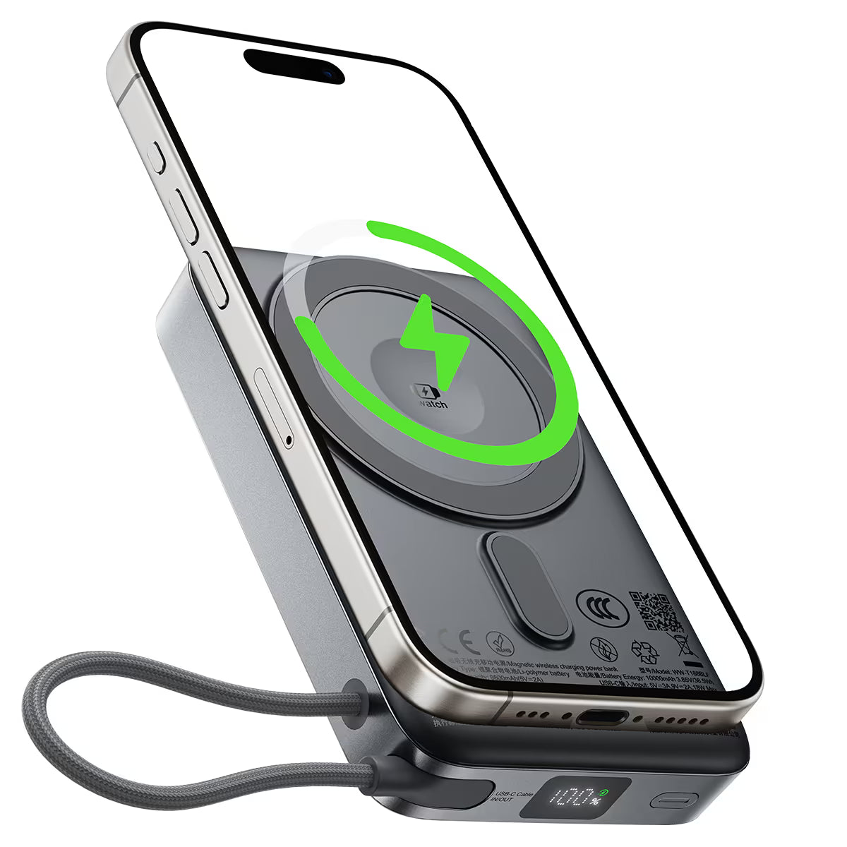 ACEFAST M40 magnetic power bank attached to a phone