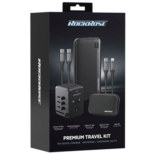 RockRoseTravel KIT PD Power Bank + Fast Charger + 2 Cables Lightning & USB-C - Black